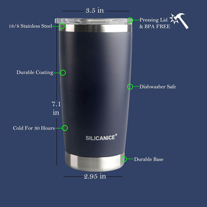 Navy Blue 20 oz Stainless Steel Double Wall Vacuum Insulated Tumbler with Lid,Dishwasher Safe,No Spill Proof Coffee Travel Cup for Hot & Ice Cola,Bear,Smoothie,Work Office Aldult Mug Durable,BPA Free