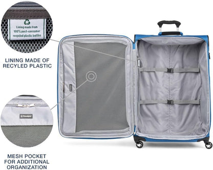 Travelpro Maxlite 5 Softside Expandable Checked Luggage with 4 Spinner Wheels, Lightweight Suitcase, Men and Women, Azure Blue, Checked Large 29-Inch