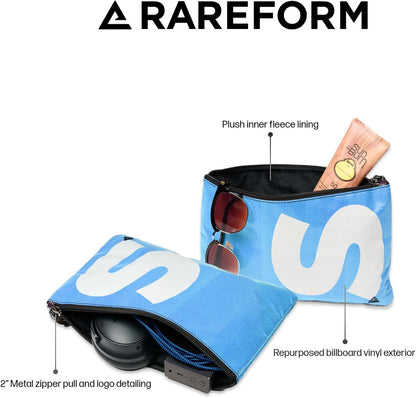 RAREFORM Essentials Organizer Pouch | Travel Accessory Bag, Protects Tech, Cosmetics, Toiletries with Inner Fleece Lining, Water-Resistant | Recycled Nylon, One-of-a-Kind, Blue
