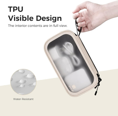 pack all Clear Electronic Organizer, TPU Cable Organizer Bag, Compact Cord Travel Organizer for Cables, Chargers, Phones, USB cords, SD Cards (Beige)