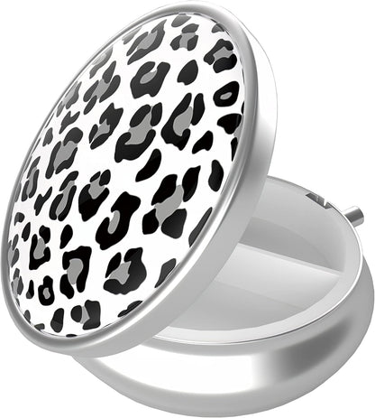 Pill Box, 3 Compartment Portable Travel Medicine Box with Mirror, Compact and Cute, Fits in Purse and Pocket, Medicine and Vitamin Organizer (Snow Leopard)