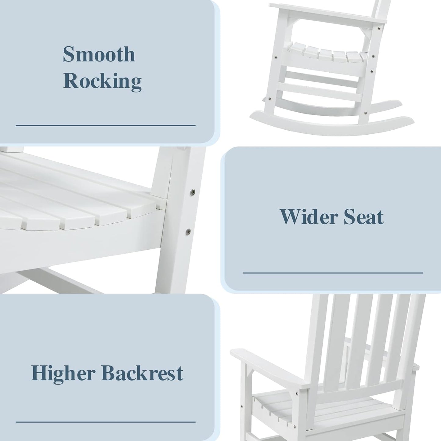 Psilvam Oversized Outdoor Rocking Chair, with 21" Wide Seat and 32" Tall Backrest, Pre-Assembled with Most Components for Effortless Installation (White)