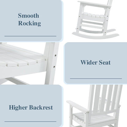 Psilvam Oversized Outdoor Rocking Chair Set of 2, Porch Rocker with 21" Wide Seat and 32" Tall Backrest, Pre-Assembled with Most Components for Effortless Installation (White)
