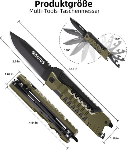 Multitool Knife, 17 in 1 Pocket Knife with Screwdriver, Fire Starter Sticks, Bottle Opener, Saw, Whistle, Nylon Sheath, EDC Gear for Survival, Camping, Hiking, Outdoor, Gifts for Dad - Desert Gray