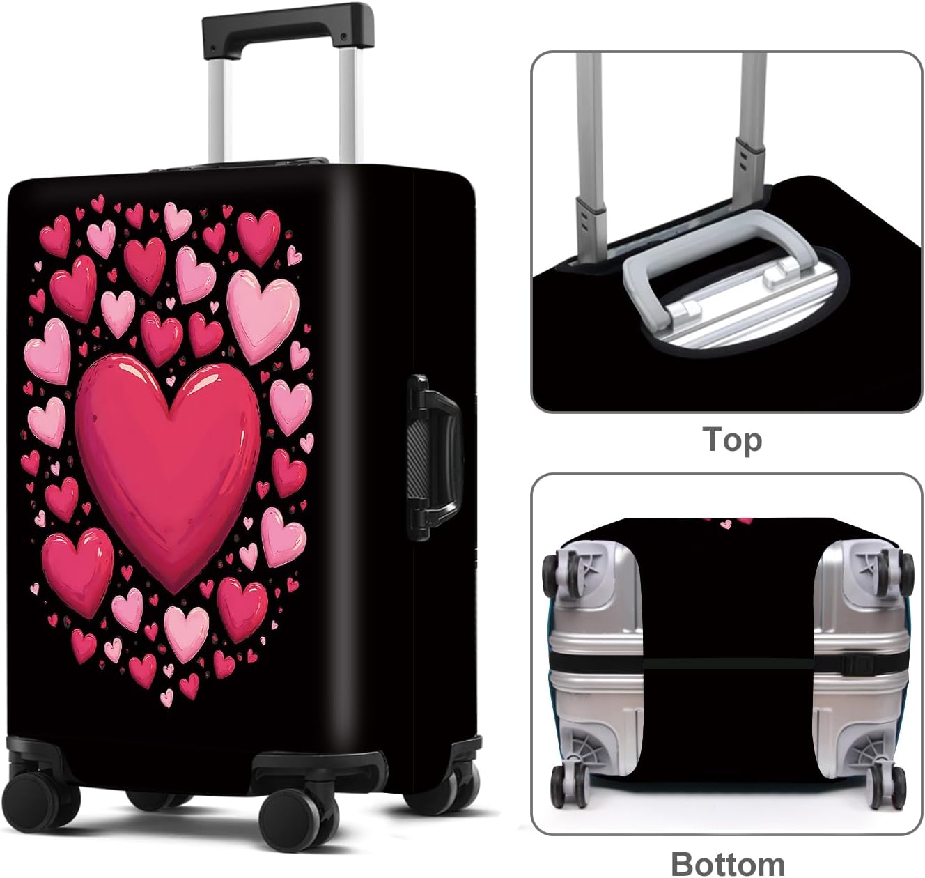 Luggage Cover Washable Suitcase Protector Anti-Scratch,Stretchable Fit for 20-34Inch Luggage Durable Travel Bag Cover with Zipper Closure (Heart, S(fits 20-22inch suitcase))