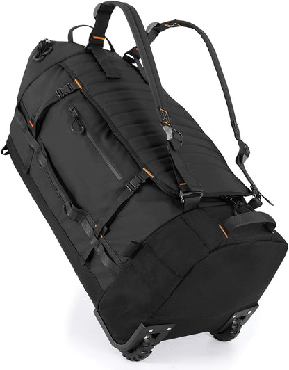 Rolling Duffle Bag with Wheels,86L 30”Folding Duffle Backpack with 2 Wheels,Travel Bag with Separate Shoe Compartment,Black
