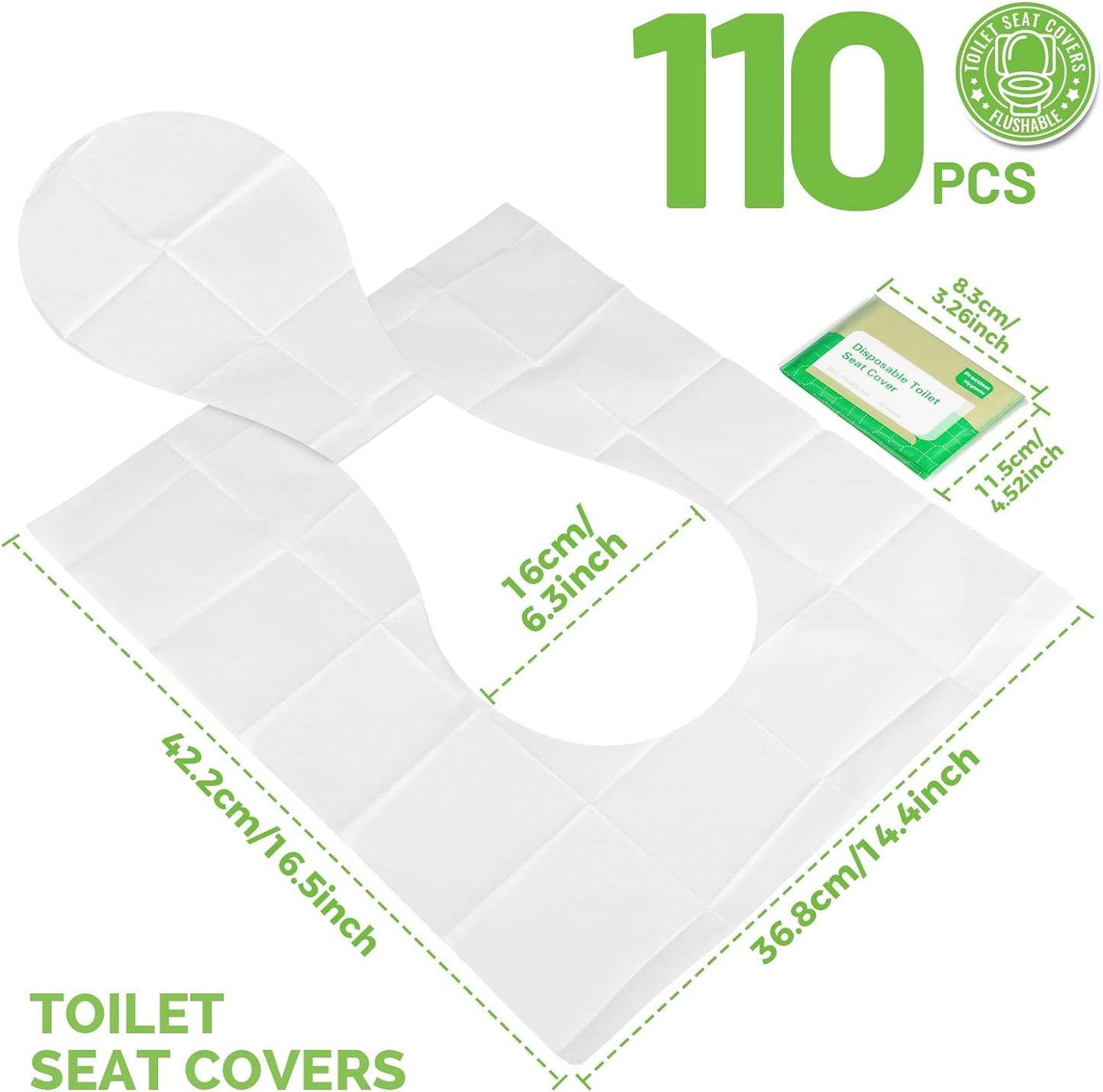 YGDZ Toilet Seat Covers Disposable, 110pcs Flushable Travel Disposable Toilet Seat Covers for Adults Kids Potty Training, Travel Essential Accessories for Airplane, Road Trips, Camping