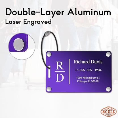 Luggage Tags for Suitcases 4 Pack: Personalized Luggage Tags for Backpacks & Bags Tags with Coustomizable Texts (Purple)