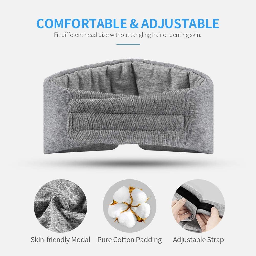 FRESHME Cotton Sleep Eye Mask for Men - Upgrade Design Blackout Side Sleeper Eyes Cover for Night Sleeping, Large Size Wide Soft Travel Airplane Blindfold with Adjustable Velcro Strap for Work Nap
