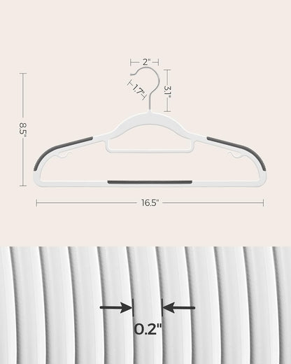 SONGMICS Pack of 50 Coat Hangers, Heavy-Duty Plastic Hangers, Clothes Hangers, White and Dark Gray UCRP020W02
