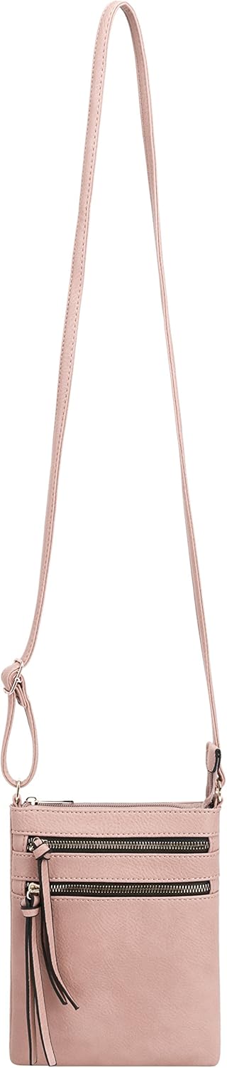 DELUXITY | Crossbody Purse Bag | Functional Multi Pocket Double Zipper Purse | Adjustable Strap | Medium Size Purse | Blush