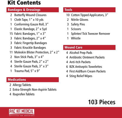 Pac-Kit Watertight Explorer 3 First Aid Kit for Hiking, Camping and Outdoor Activities, 103 Pieces