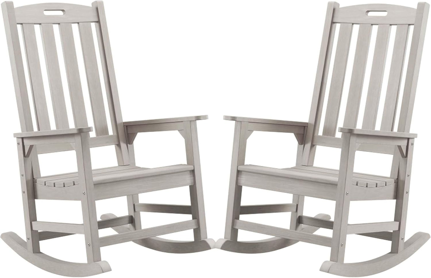 Psilvam Oversized Outdoor Rocking Chair Set of 2, Porch Rocker with 21" Wide Seat and 32" Tall Backrest, Pre-Assembled with Most Components for Effortless Installation (Grey)