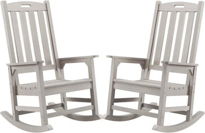 Psilvam Oversized Outdoor Rocking Chair Set of 2, Porch Rocker with 21" Wide Seat and 32" Tall Backrest, Pre-Assembled with Most Components for Effortless Installation (Grey)