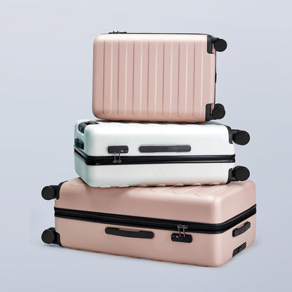 Carry on Luggage 22 X 14 X 9 Airline Approved, 20 Inch Luggage for 3-5 Days Travel, Double Spinner Wheels, 100% Hardshell PC, TSA Lock (04-Pink (Basic), Checked 24-Inch)