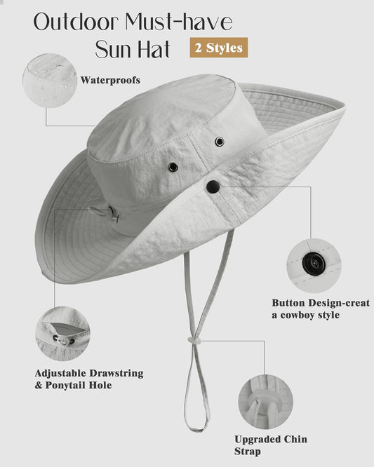 FURTALK Sun Hats for Women Ponytail UPF 50+ Beach Summer Hat Wide Brim Packable Cowboy Hat