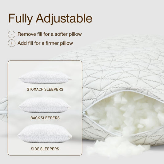 Coop Home Goods Original Adjustable Pillow, King Size Bed Pillows for Sleeping, Cross Cut Memory Foam Pillows - Medium Firm Back, Stomach and Side Sleeper Pillow, CertiPUR-US/GREENGUARD Gold