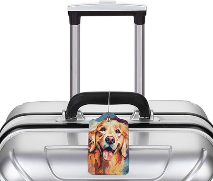 Dog Leather Luggage Tag with Stainless Steel Ring, Fun Name Id Card Cover Travel Bag Tag Set, Suitable for Travel Bag Luggage Women Men 2 PCS