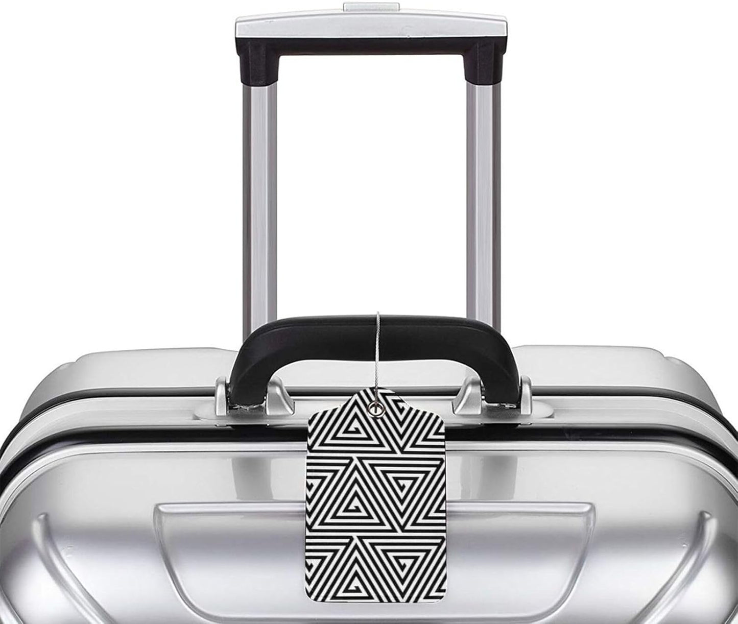 2 Pcs Black and White Abstract Patterns Luggage Tag for Suitcase, Seamless Geometric Triangles Birthday Gift, Steel Loop with Privacy Cover ID Label