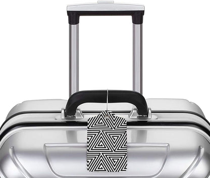 2 Pcs Black and White Abstract Patterns Luggage Tag for Suitcase, Seamless Geometric Triangles Birthday Gift, Steel Loop with Privacy Cover ID Label