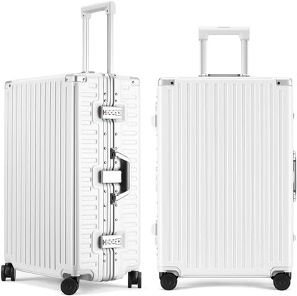 ROAMING Zipperless Luggage Airline Approved with Aluminum Frame, Lightweight PC Hardside Luggage with Spinner Wheels, Metal Travel Luggage with Double TSA Locks, Carry On 20 Inch, Shell white