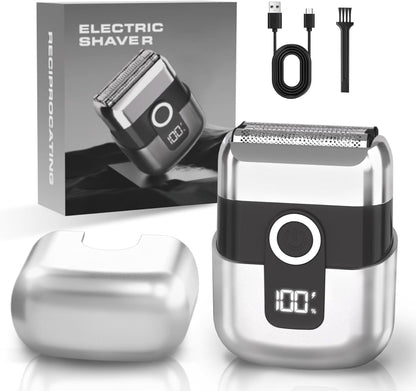 Electric Foil Shavers for Men: Mini Electric Razor, Foil Shaver for Face, IPX7 Waterproof Wet Dry Cordless Razor with 3 Floating Blades, LED Display, USB-C Fast Rechargeable for Travel & Home