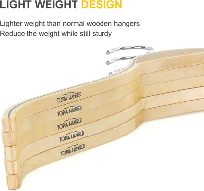TOPIA HANGER Slim Natural Wood Hangers with Extra Soft Non-Slip Rubber Grips, 10-Pack High-Grade Fashion Hanger No Shoulder Bump for Sweater, Camisole, Jacket, Dress, Coat -CT15N