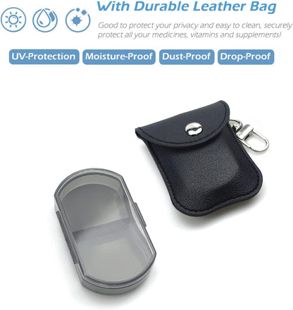VOFOON Small Pill Organizer, Travel Pill Box for Purse, Keychain Pill Holder, Pocket Pill Container, 2 Times a Day Daily Portable Medicine Vitamin Case, Fish Oil Box, Supplement Box