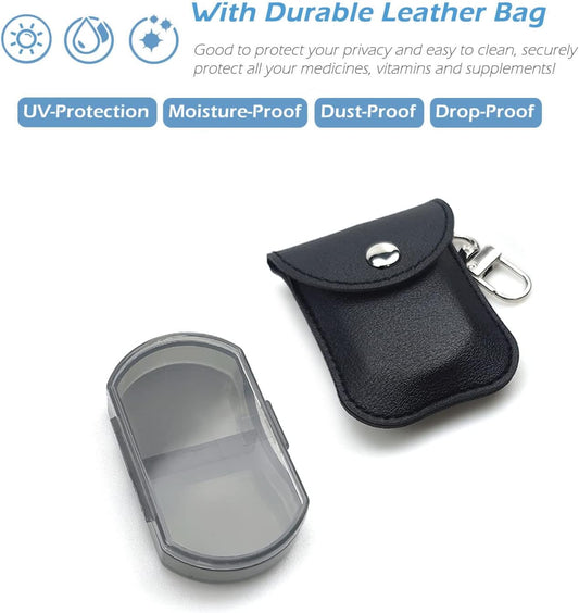 VOFOON Small Pill Organizer, Travel Pill Box for Purse, Keychain Pill Holder, Pocket Pill Container, 2 Times a Day Daily Portable Medicine Vitamin Case, Fish Oil Box, Supplement Box