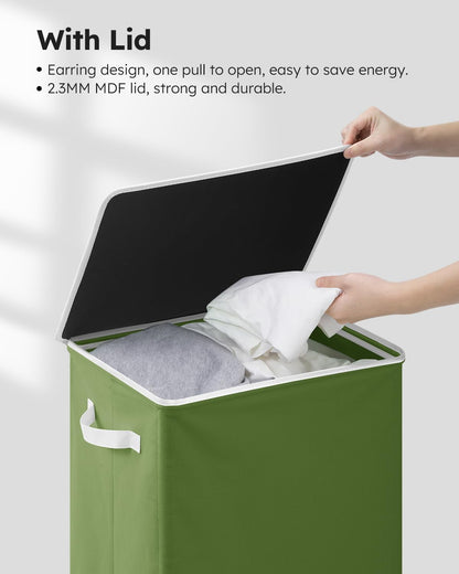 SOLEDI Laundry Hamper with Lid 100L Large & Tall Collapsible Laundry Basket, Clothes Hamper with Bag Removable Easy to Carry, Dirty Hampers for Bedroom, Bathroom, Dorm, College, Dark Green