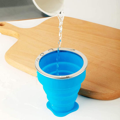 Collapsible Cup - Silicone FoldableCup-Expandable Folding Drinking Cups -Reusable Portable Mugs-Cup For Travel, Camping, Hiking, Survival, Car, Picnic, Beach, Holiday Vacation, Outdoor Sports Blue