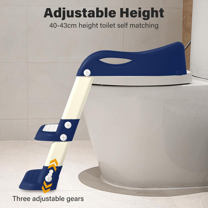 Potty Training Seat with Step Stool Ladder, Adjustable Foldable Potty Seat for Toilet with Anti-Slip Pads Ladder for Kids Boys Girls Toddlers - Navy Blue