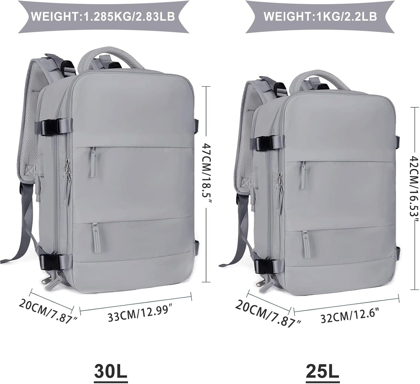 Coowoz Large Travel Backpack For Women Men, Flight Approved, Waterproof Outdoor Sports Rucksack, Casual Daypack, Fit 15.6 Inch Laptop Shoes, Grey