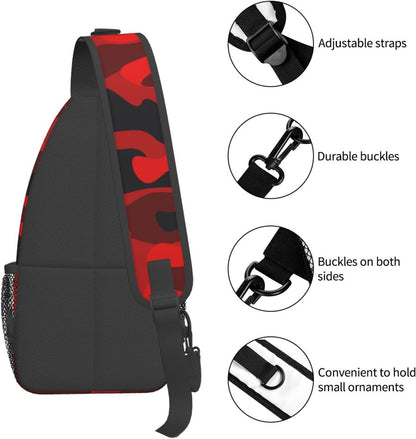 SUPLUCHOM Sling Bag Military Camouflake Camo Red Black Hiking Daypack Crossbody Shoulder Backpack Travel Chest Pack for Men Women Over 12 Years Old