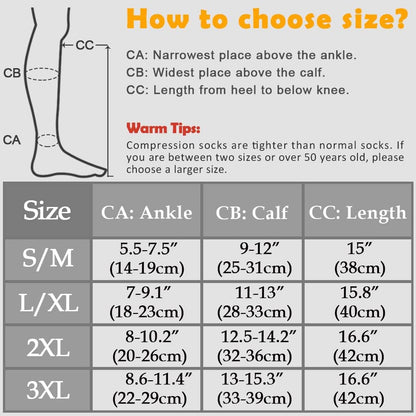 CASMON 2 Pairs Zipper Compression Socks for Women & Men,15-20 mmHg Closed Toe Knee High Support Sock for Varicose Vein Edema