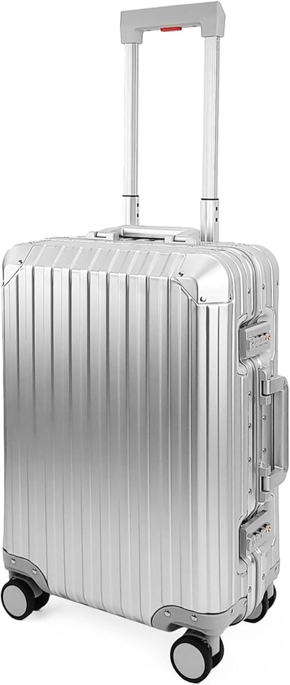 All Aluminum Luggage Suitcase 3 Sizes (20",26",29") TSA Lock Carry On Silver, Gray, Gold, Black with Cover (Silver, Double Set 20",28")