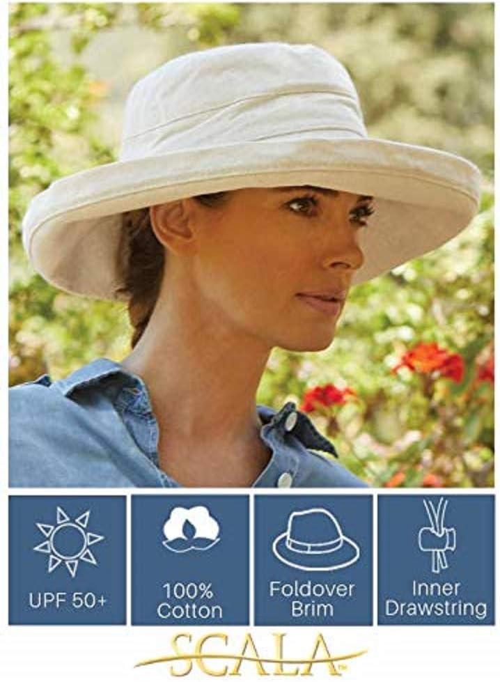 Scala Women's Cotton Hat with Inner Drawstring and Upf 50+ Rating