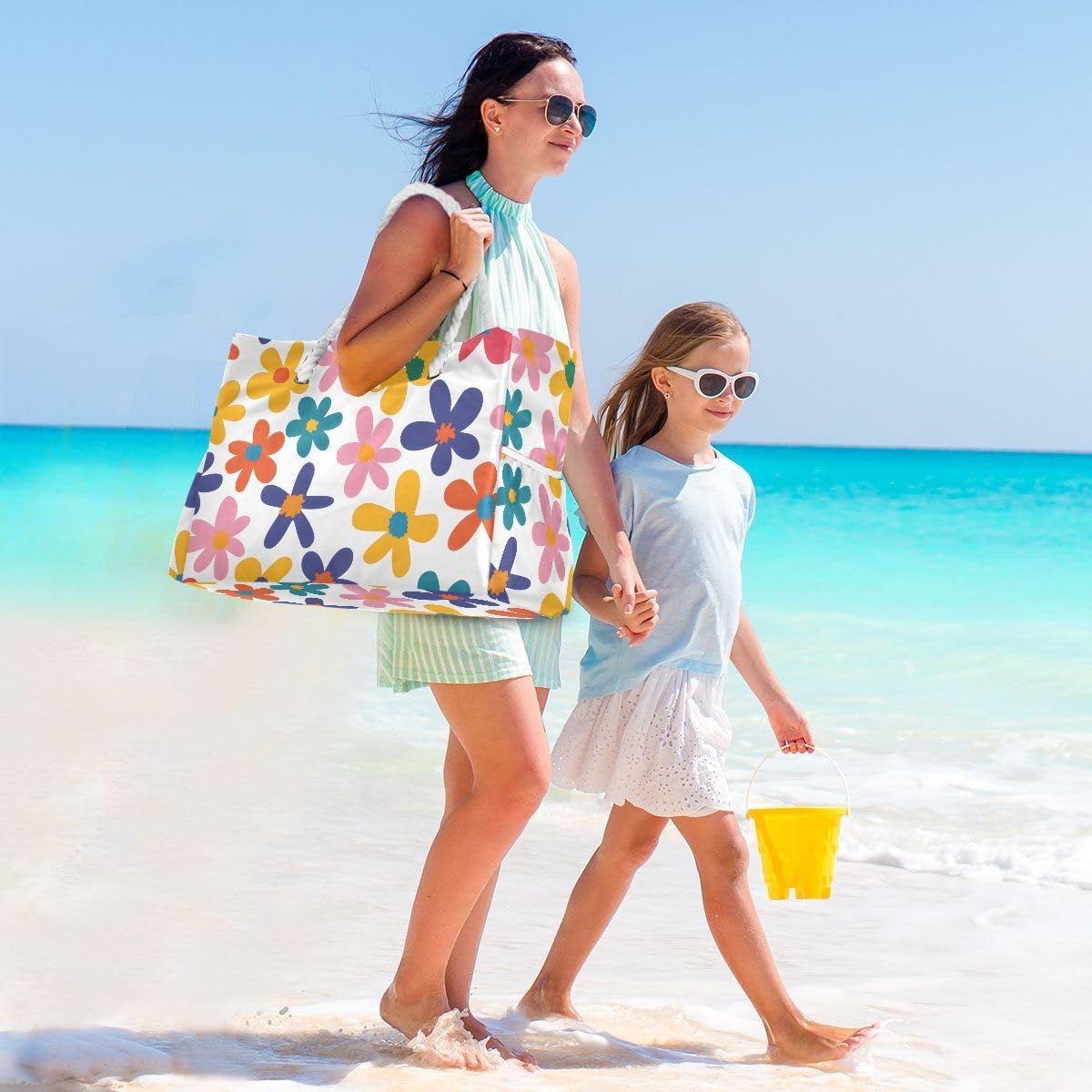 senya Large Beach Bags Totes Canvas Tote Shoulder Bag Soft Wave Water Resistant Bags for Gym Travel Daily Ocean