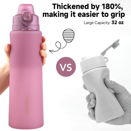 TakeToday Collapsible Water Bottles 32oz, Foldable Travel Water Bottle, BPA Free, Silicone Water Bottle Leakproof for Hiking, International Travel, Outdoors