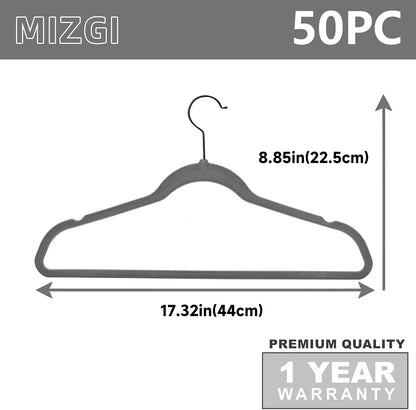MIZGI Premium Velvet Hangers (50 Pack) Heavy Duty - Non Slip Felt Hangers - Velvet Suit Hanger Gray - Black Coated Hooks,Space Saving Clothes Hanger