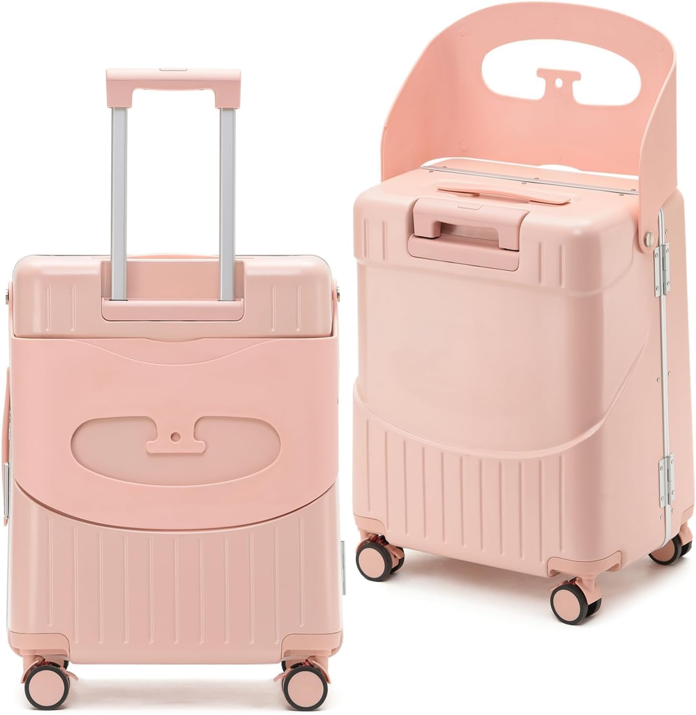 22'' Hardside Ride-On Suitcase with Seat for Kids & Adults – Travel Luggage with 360° Spinner Wheels, Lockable TSA Lock & Seat Belts, Foldable Stool for Airport Waiting