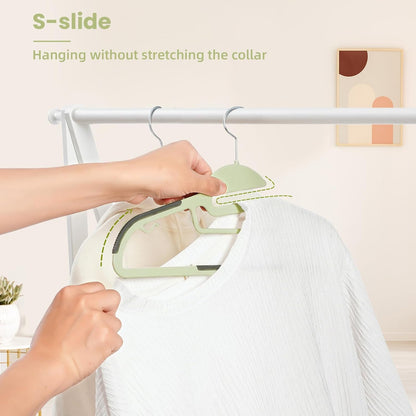 BAGAIL Plastic Hangers 50 Pack with Non-Slip Design,0.2 Inches Thick, 360°Swivel Hook Space Saving Organizer for Bedroom Closet,Shirts,Pants(Matcha Green- S Shaped)