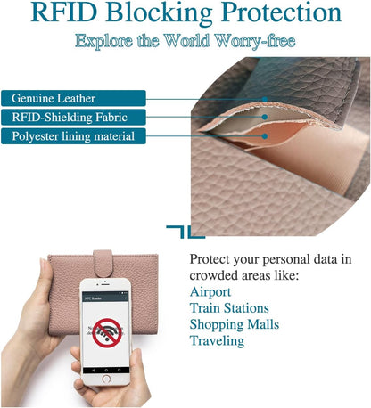 Leather RFID Slim Passport Holder for Travel Women – Passport Wallet for Men with Passport Cover & 3 Card Slots, Zippered Coin Pocket, Cash Holder – Travel Organizer Gift Box (Pink)