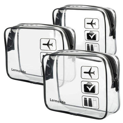 Lermende 2pcs Clear Toiletry Bag TSA Approved Travel Bag,Carry On for Travel,Airport Airline Accessories Compliant Bag,Quart Sized Makeup Cosmetic bag Women Men (Black, 3 Pack)