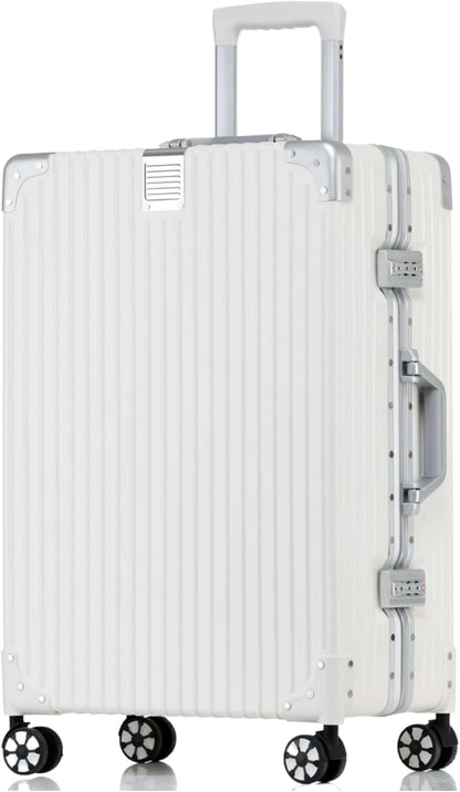 HotWay 24 Inch Checked in Luggage with Aluminum Frame,PC Hard Shell Suitcase with Spinner Wheels and TSA Lock, Large Suitcase for Travel, White