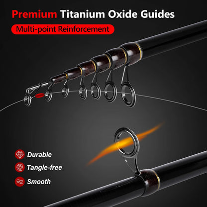 PLUSINNO Fishing Rod and Reel Combos, Bronze Warrior Toray 24-Ton Carbon Matrix Telescopic Fishing Rod Pole, 12 +1 Shielded Bearings Stainless Steel BB Spinning Reel, Travel Freshwater Fishing Gear