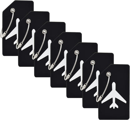 7 Pack Silicone Luggage Tag Baggage Handbag Travel Bag Tags with Name ID Card Perfect to Quickly Spot Luggage Suitcases (Black)