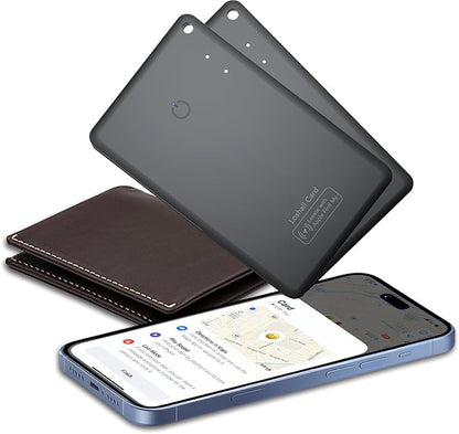 CASCHO Smartcard - Wallet Tracker Card, Compatible with Apple Find My App, Waterproof and Splash-Proof, Keys Finder and Item Locator for Passport, Bags, Laptop, Black 2 Pack