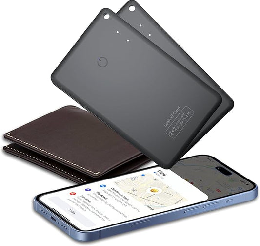 CASCHO Smartcard - Wallet Tracker Card, Compatible with Apple Find My App, Waterproof and Splash-Proof, Keys Finder and Item Locator for Passport, Bags, Laptop, Black 2 Pack