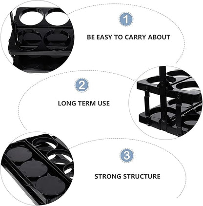 Plastic Foldable Cup Holder, Black, 13 inches, Holds 6 Beverages, Portable for Delivery, Takeout, Camping and Travel